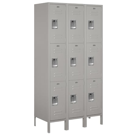 Salsbury Industries Wardrobe Locker, 45" W, 18" D, 78" H, (3) Wide, (9) Openings, Gray 53368GY-U